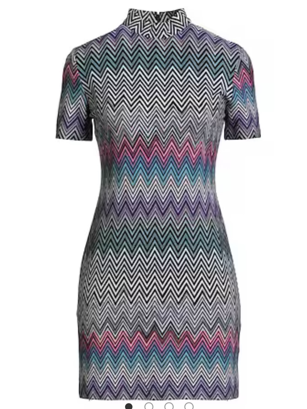 Missoni Black with Multicolor Zigzag Short-Sleeve Mock Neck Mini Dress